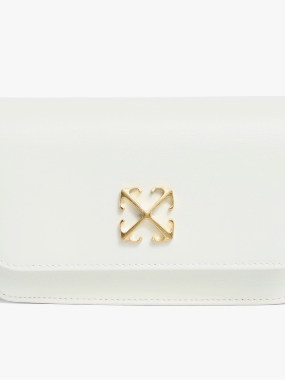 Off-White White Leather Crossbody with Gold Arrow Emblem